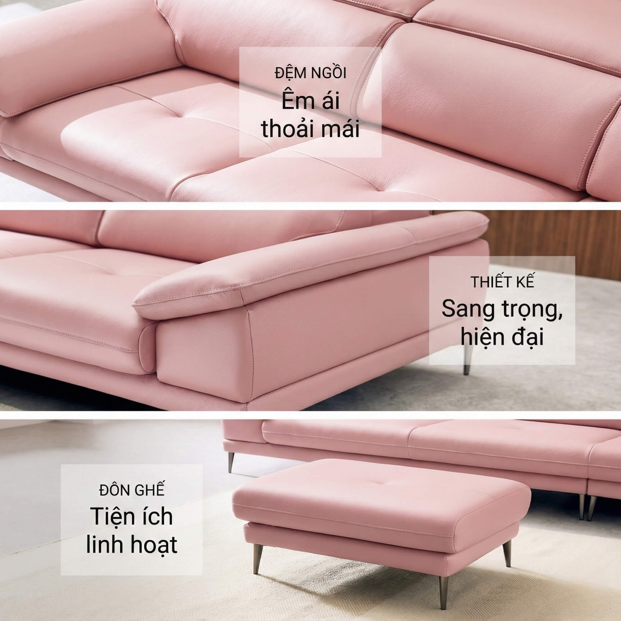 Sofa SELECTA - Sofa Da Cao Cấp Hiện Đại Có Tựa Đầu Điều Chỉnh Thông Minh 