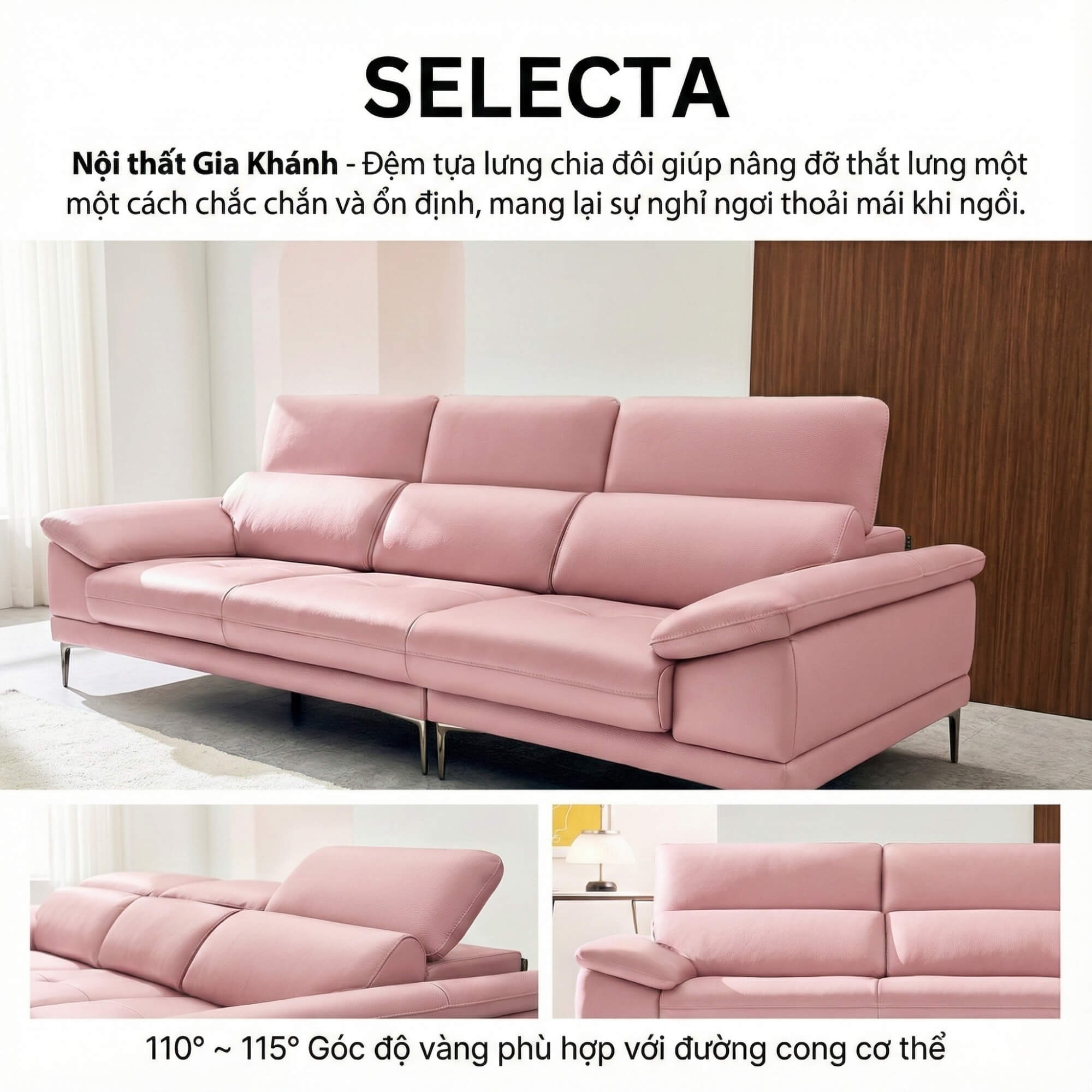 Sofa SELECTA - Sofa Da Cao Cấp Hiện Đại Có Tựa Đầu Điều Chỉnh Thông Minh 