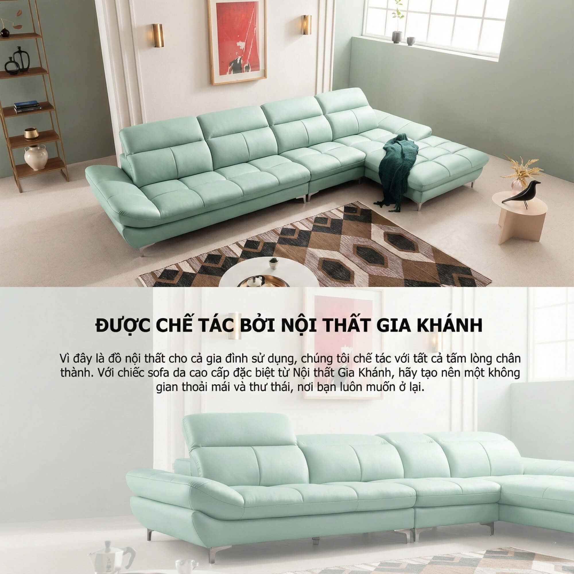 Sofa STADIA - Sofa Góc Bọc Da Thiết Kế Tựa Đầu Thông Minh