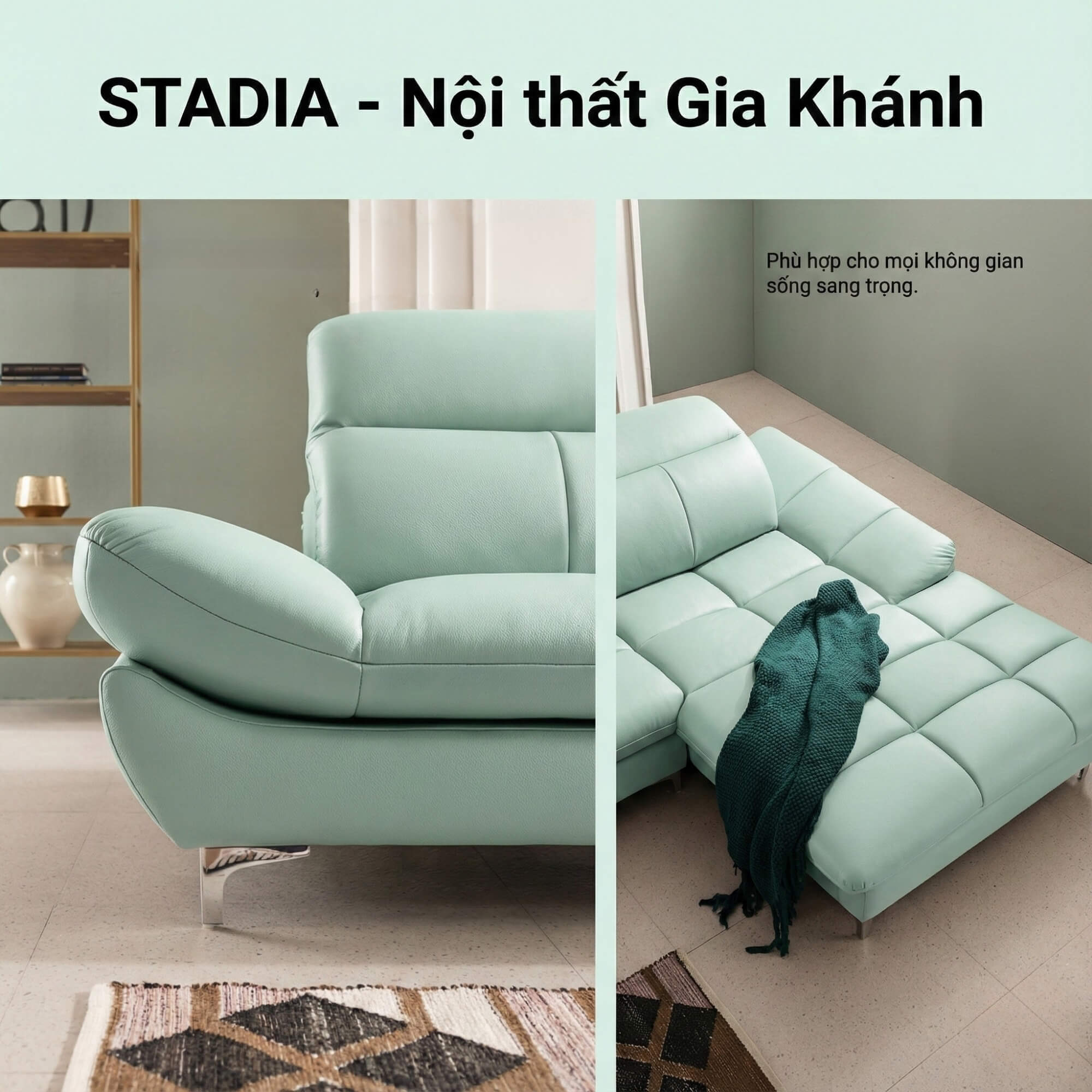 Sofa STADIA - Sofa Góc Bọc Da Thiết Kế Tựa Đầu Thông Minh