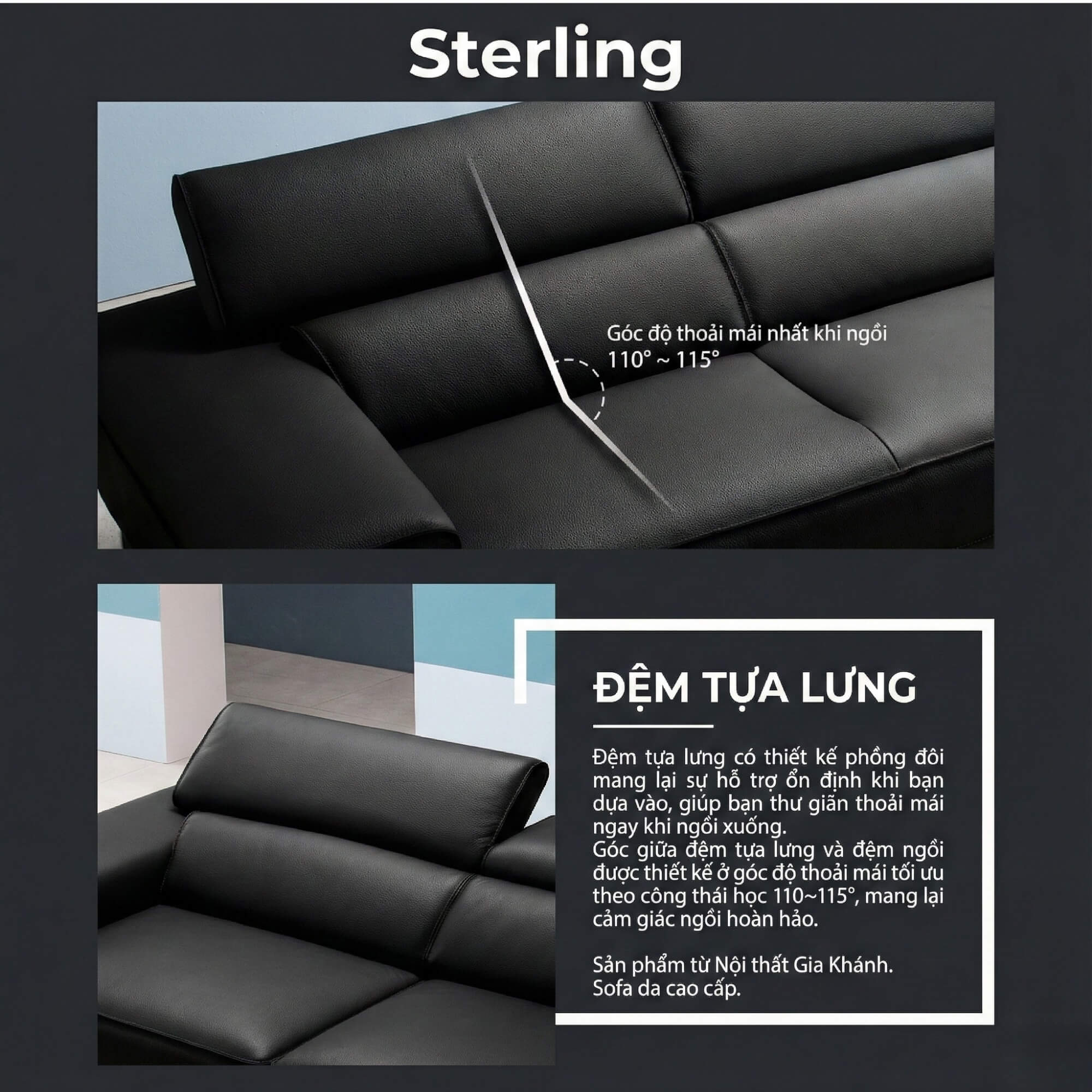 Sofa STERLING - Sofa Băng Cỡ Lớn Có Tựa Đầu Thông Minh Thiết Kế Mạnh Mẽ