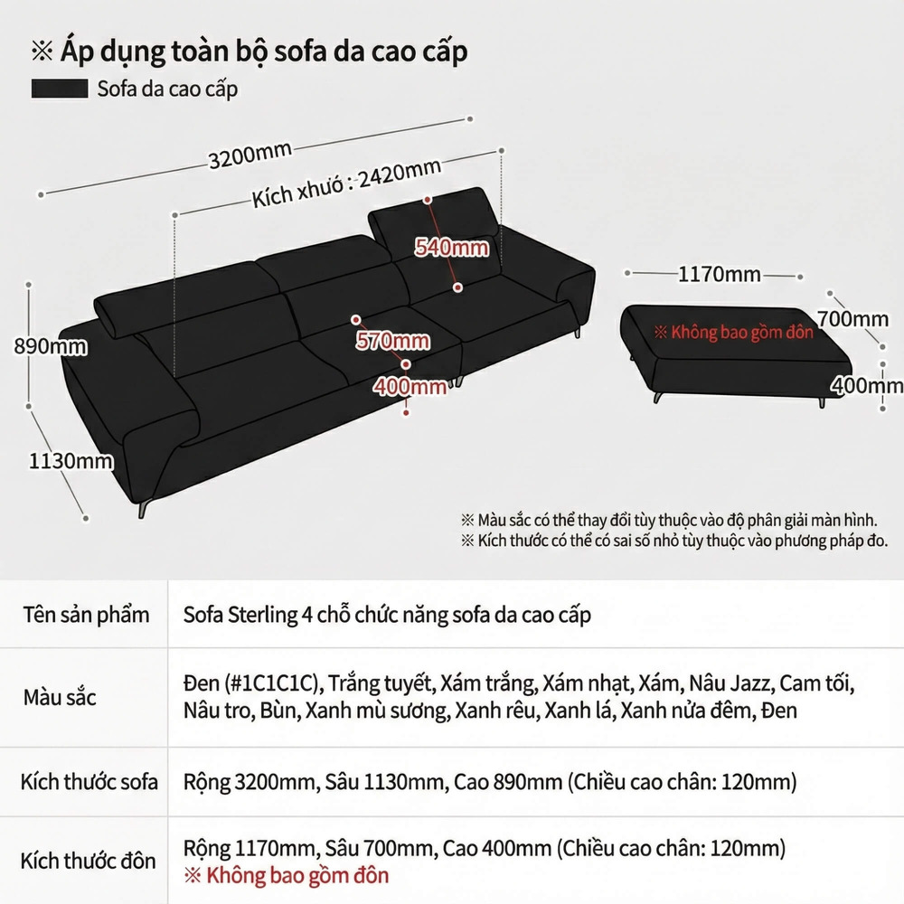 Sofa STERLING - Sofa Băng Cỡ Lớn Có Tựa Đầu Thông Minh Thiết Kế Mạnh Mẽ