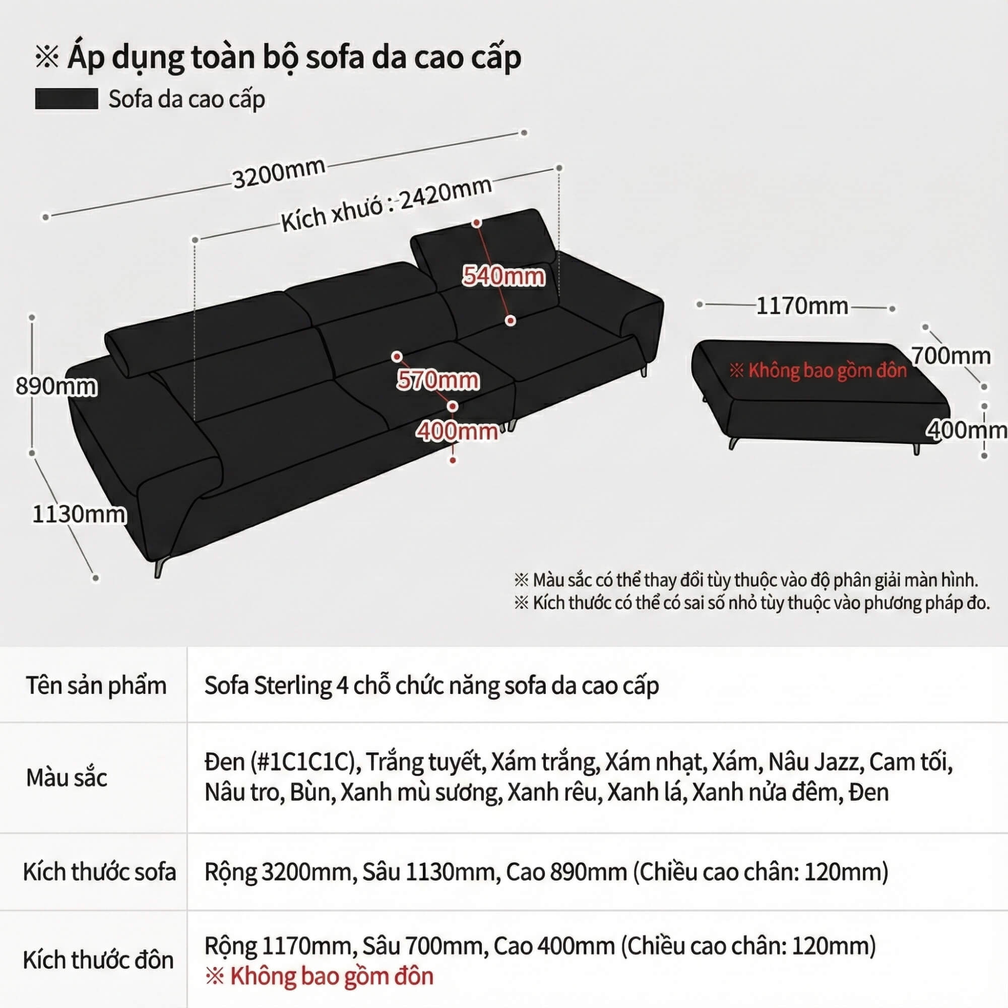 Sofa STERLING - Sofa Băng Cỡ Lớn Có Tựa Đầu Thông Minh Thiết Kế Mạnh Mẽ