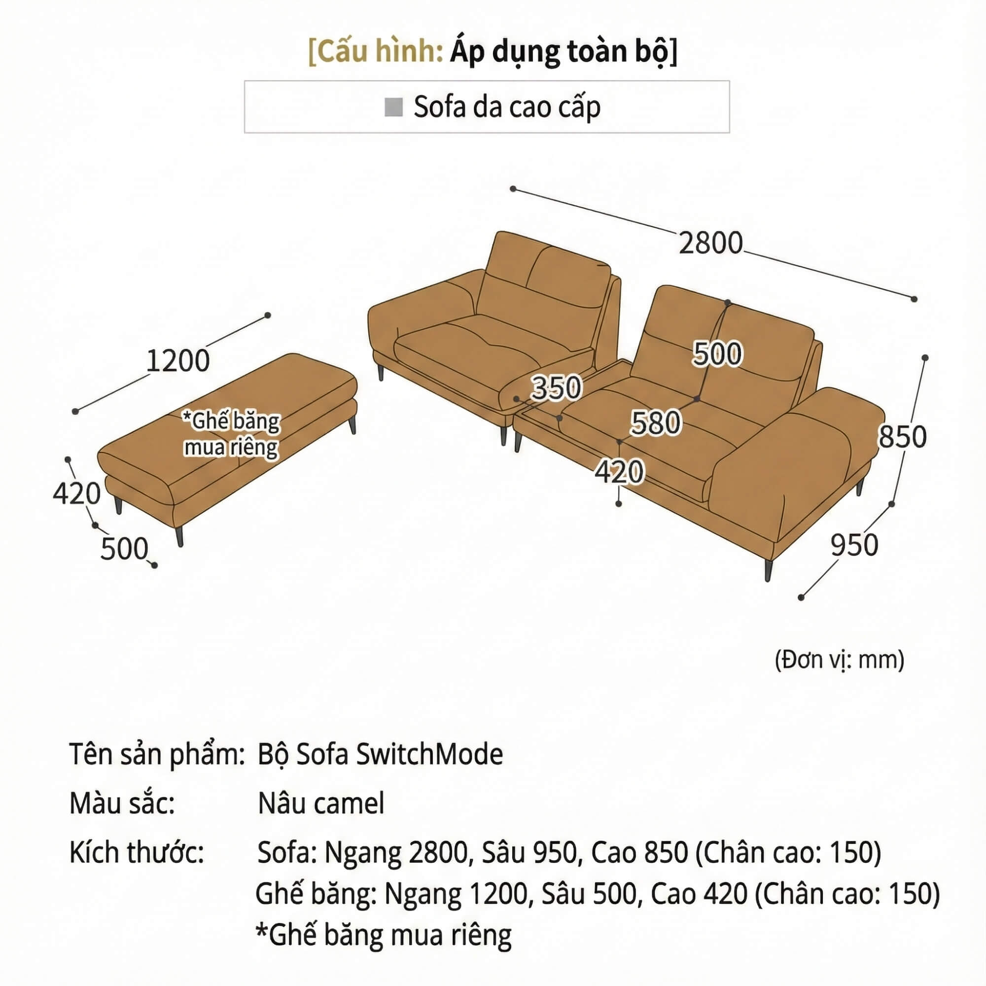 Sofa SWITCHMODE - Sofa Băng Bọc Da Dạng MODULE Đa Zi Năng