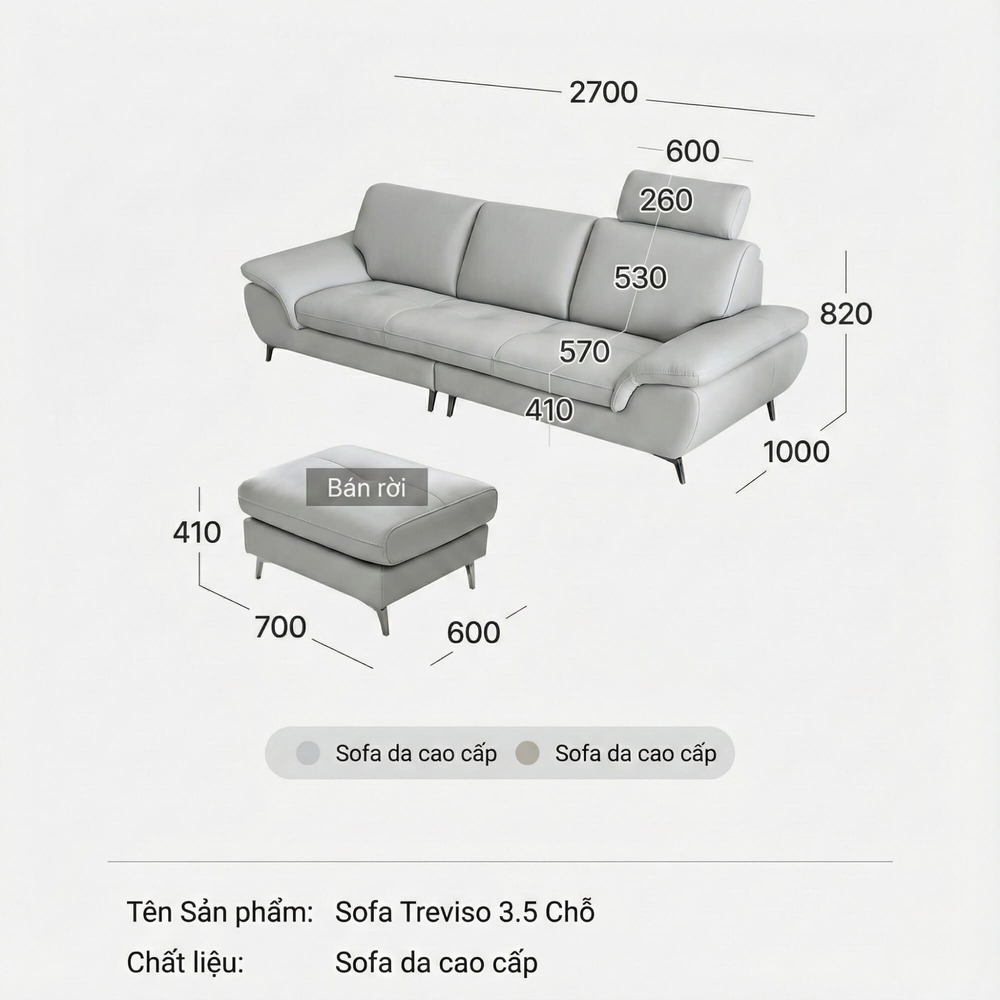 Sofa TREVISO - Sofa Băng Dáng Thuyền Trẻ Trung Cho Phòng Khách Chung Cư