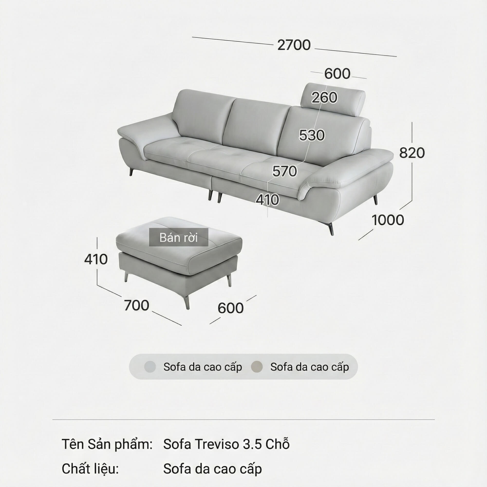 Sofa TREVISO - Sofa Băng Dáng Thuyền Trẻ Trung Cho Phòng Khách Chung Cư