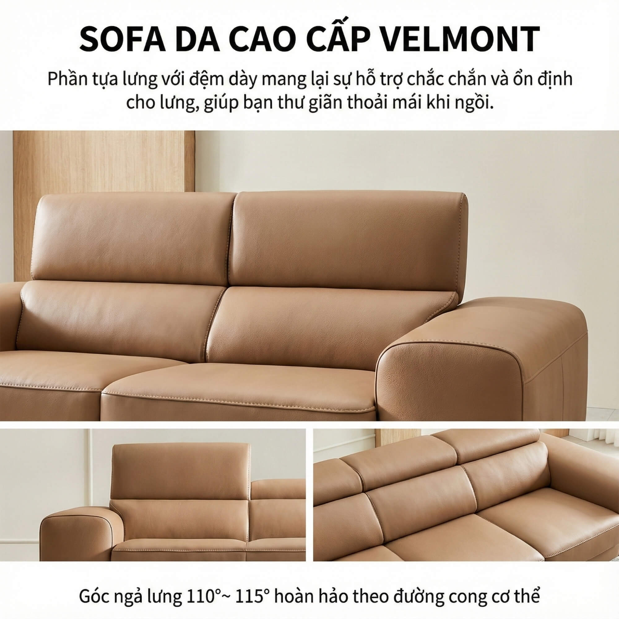 Sofa VERMONT - Sofa Băng Ấm Áp Thư Giãn Với Tựa Đầu Thông Minh