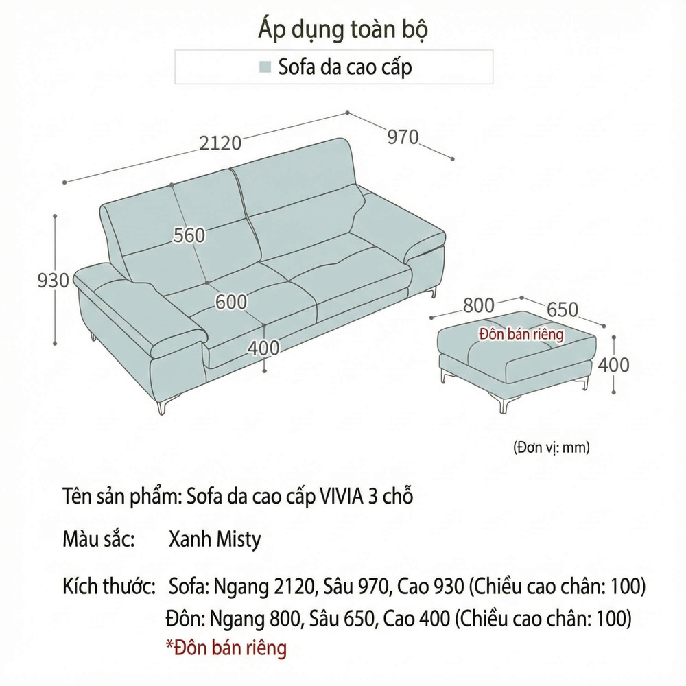 Sofa VIVIA - Sofa Băng 2 Chỗ Nhỏ Gọn Phù Hợp Mọi Gia Đình