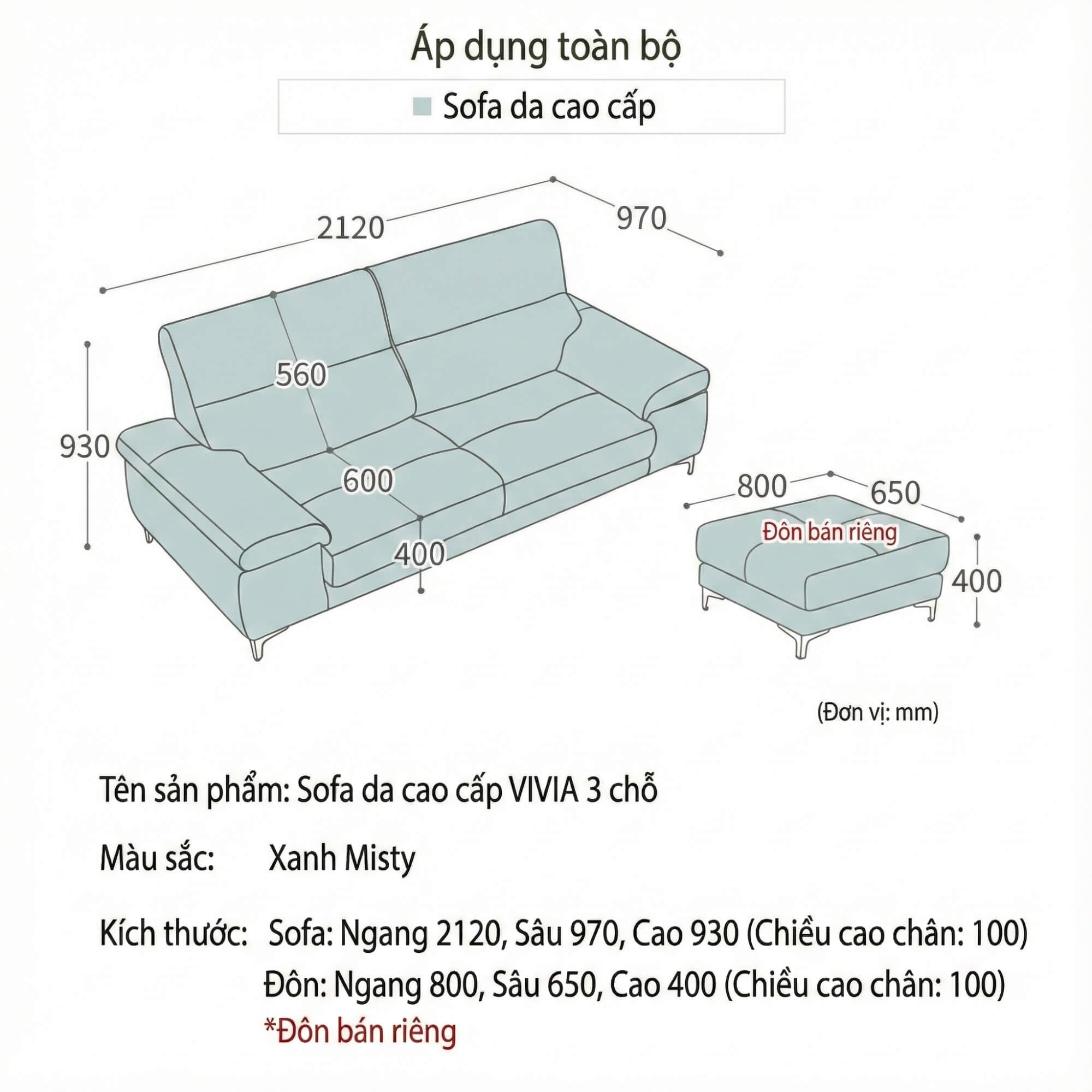 Sofa VIVIA - Sofa Băng 2 Chỗ Nhỏ Gọn Phù Hợp Mọi Gia Đình