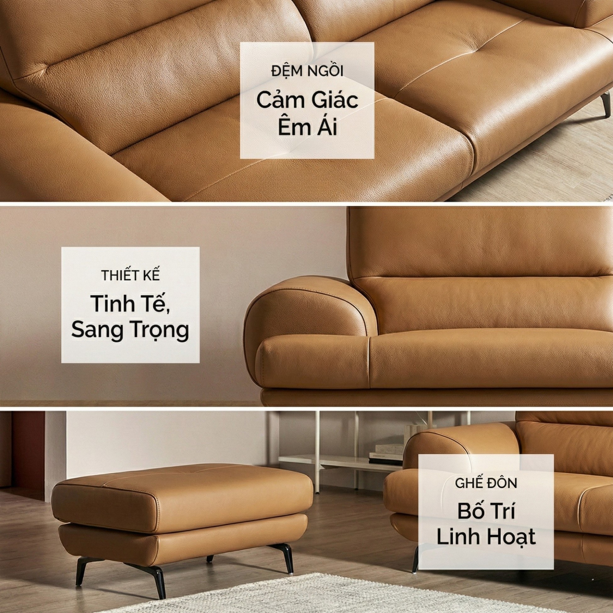 Sofa WARMIA – Sofa Da Cao Cấp Thiết kế Hiện Đại Tinh Tế Cho Phòng Khách Sang Trọng