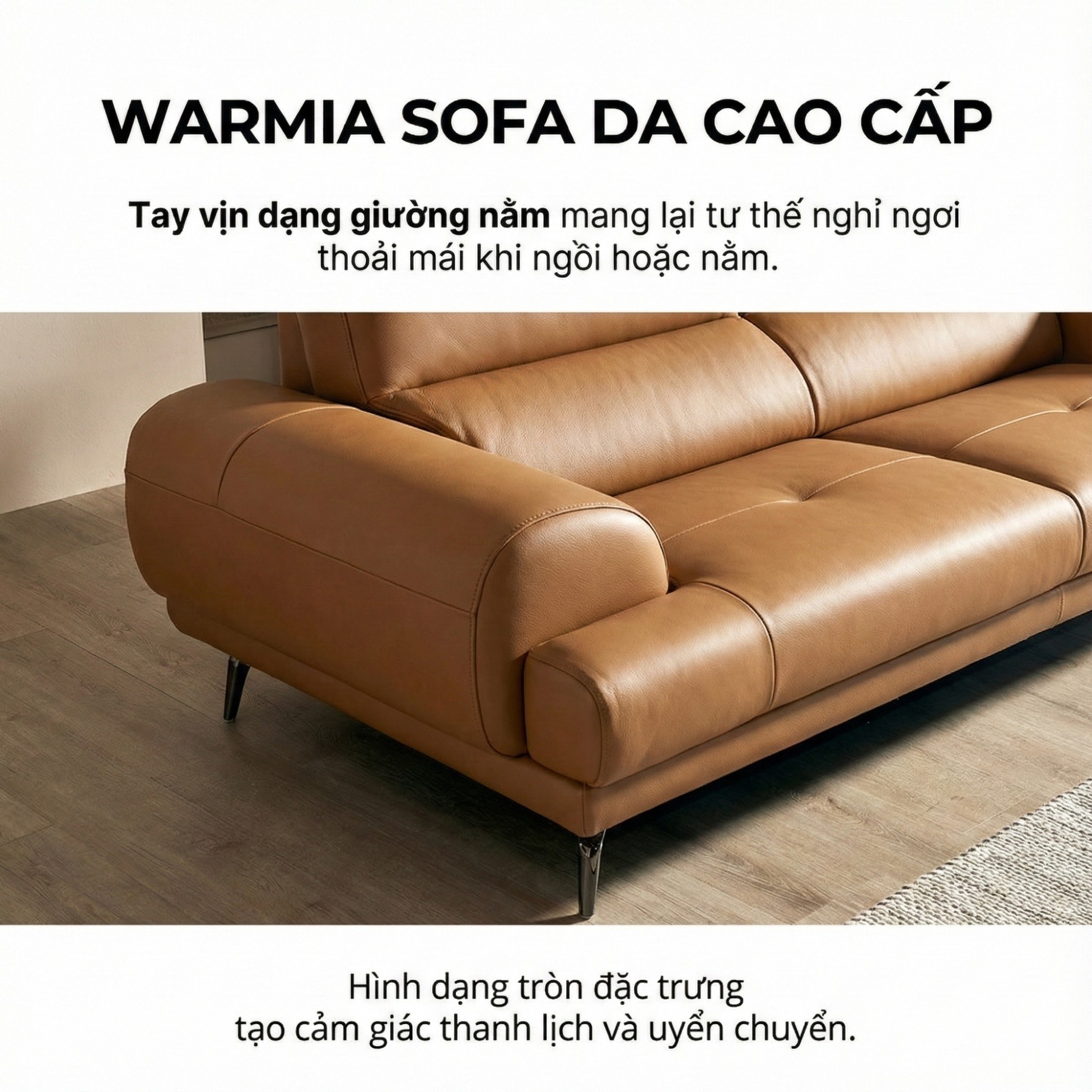 Sofa WARMIA – Sofa Da Cao Cấp Thiết kế Hiện Đại Tinh Tế Cho Phòng Khách Sang Trọng