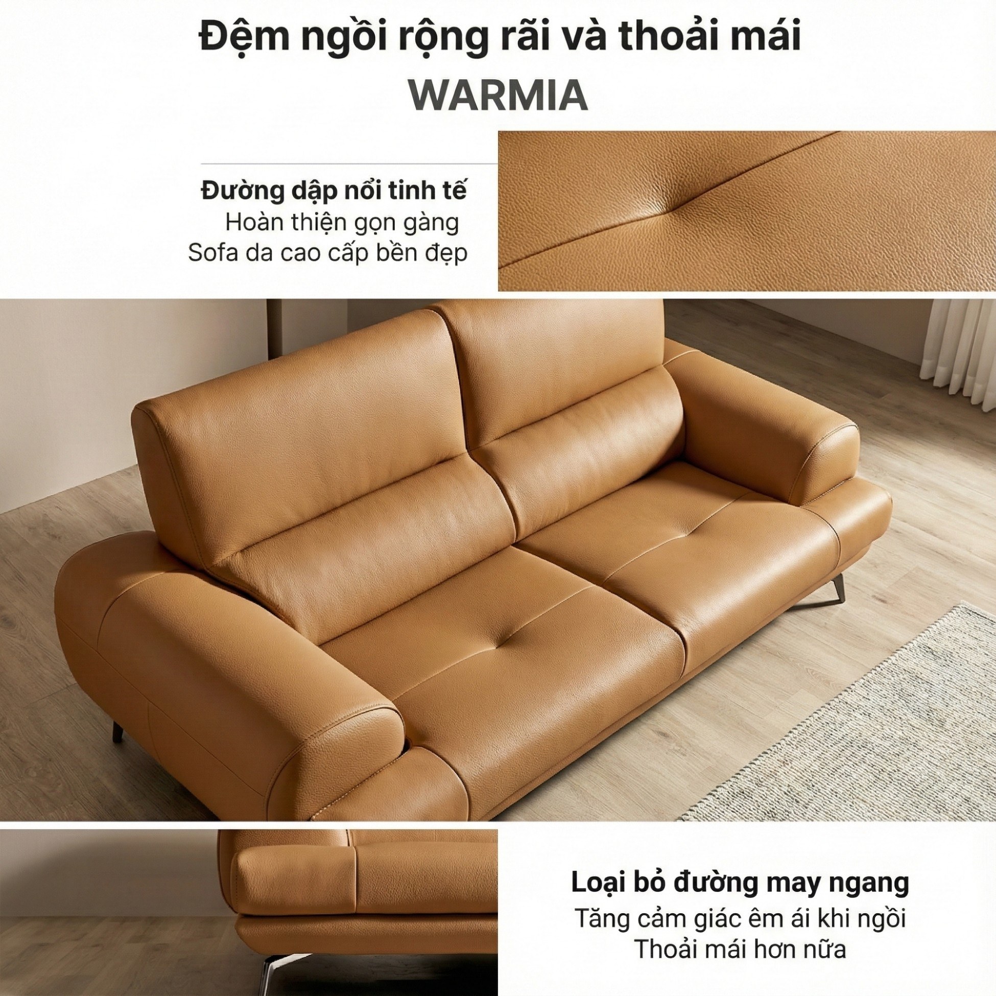 Sofa WARMIA – Sofa Da Cao Cấp Thiết kế Hiện Đại Tinh Tế Cho Phòng Khách Sang Trọng