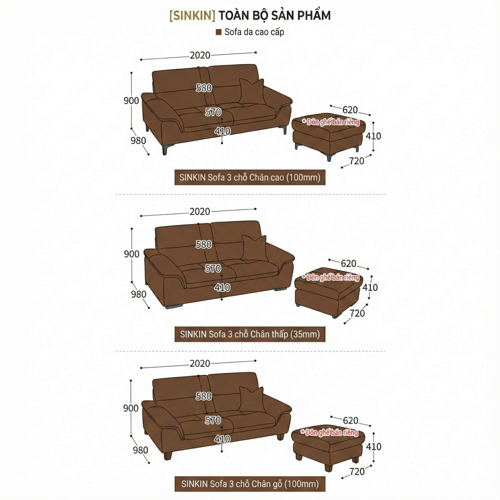 Sofa SINKIN - Sofa Băng 2M Nhỏ Gọn Thiết Kế Tối Giản Cho Phòng Khách Mini