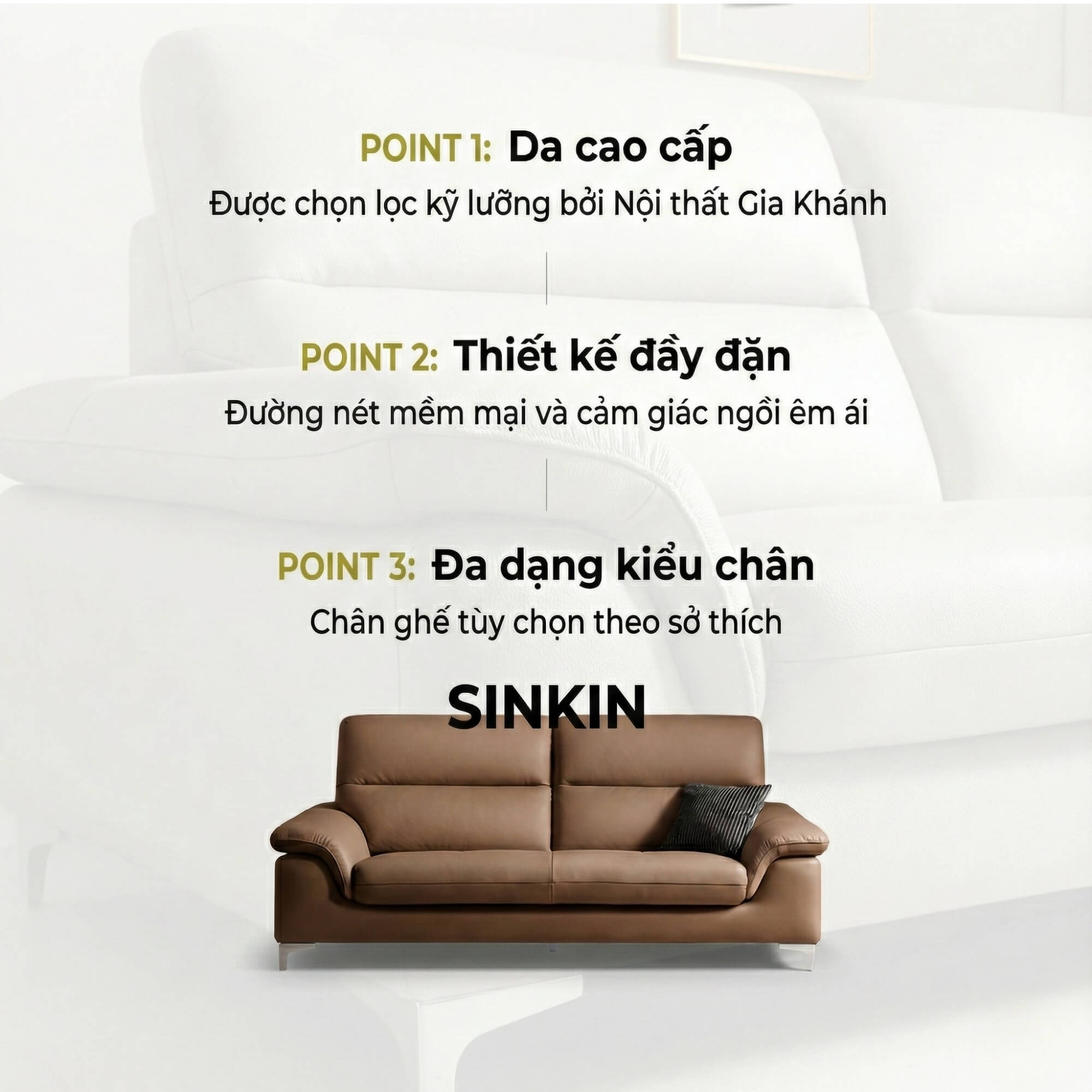 Sofa SINKIN - Sofa Băng 2M Nhỏ Gọn Thiết Kế Tối Giản Cho Phòng Khách Mini