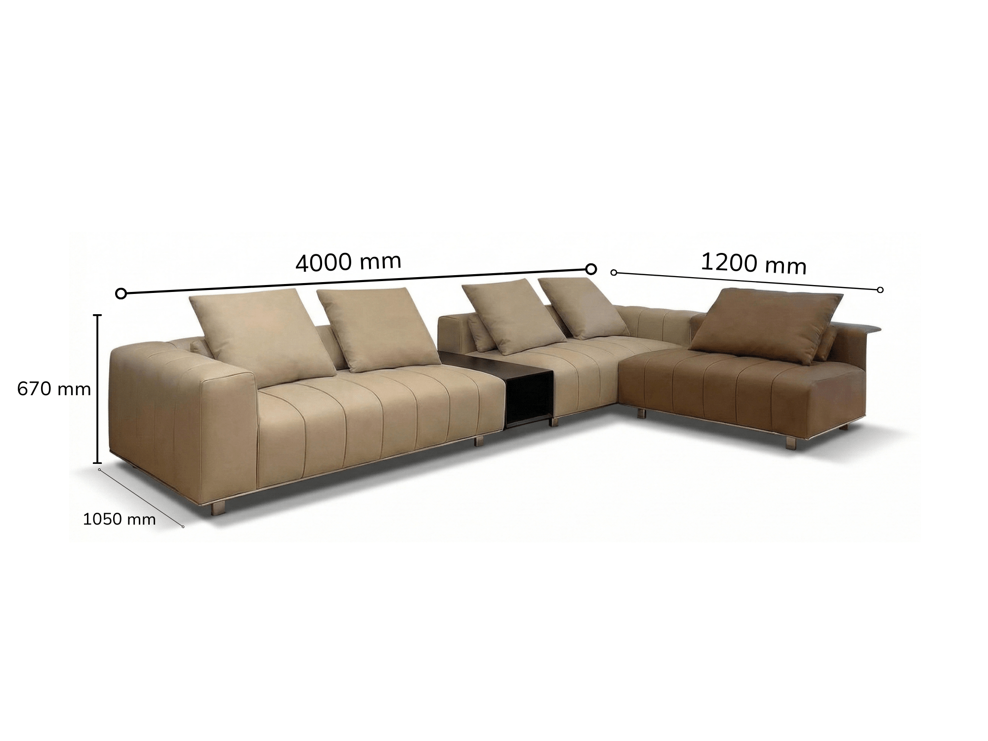 Sơ đồ kích thước chi tiết của sofa SBH361, thể hiện rõ các thông số kỹ thuật: chiều dài 4000mm, chiều rộng 1050mm, chiều c…