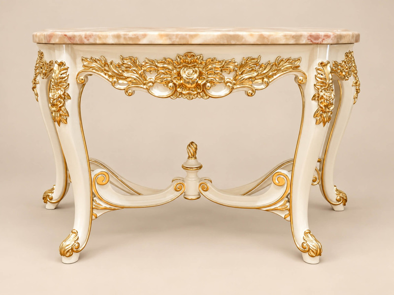 Bàn console ÉTOILE D'Or KC02-130 chụp góc thấp, hơi nghiêng về phía trước, làm nổi bật mặt đá Hồng ngọc long nhân tạo và c…