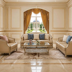 Toàn cảnh bộ sofa Phong Cách Mỹ SFM218-123 Da 828 gồm một ghế đơn, một băng hai và một băng ba, được sắp xếp cân đối trong…