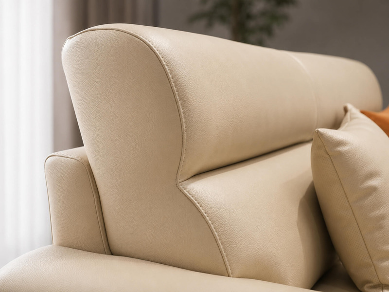 Cận cảnh phần tựa lưng và gối tựa của sofa SCULPT E008 màu kem nhạt. Tựa lưng được thiết kế chia múi, tạo điểm nhấn và hỗ…
