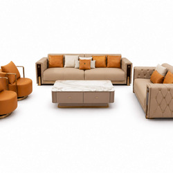 Bộ sofa Luxury Novéllo SBQ016 được chụp từ góc trên cao trên nền trắng, thể hiện rõ bố cục và các thành phần của bộ sản ph…