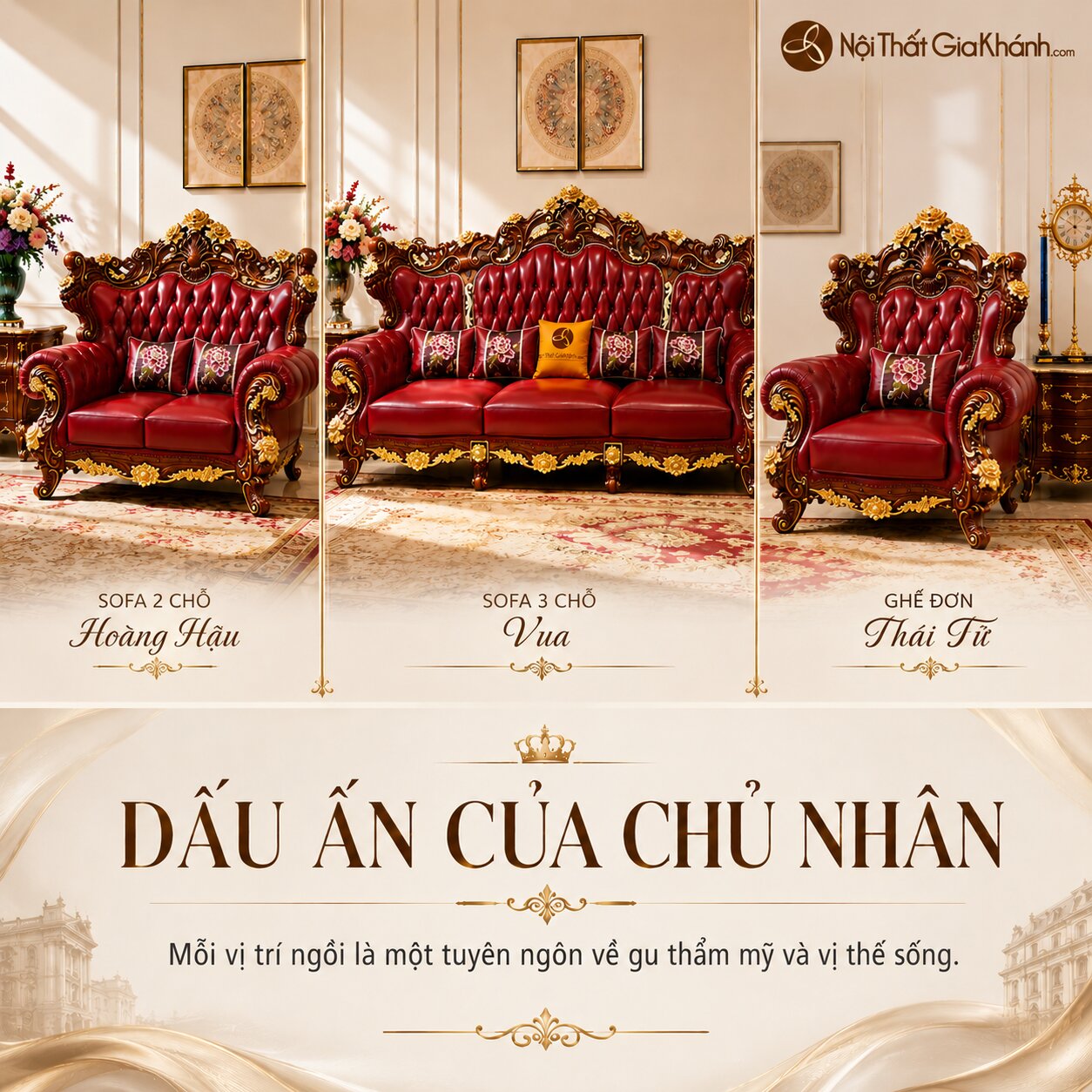 Combo Bộ Phòng Khách CRIMSON EMPEROR Phong Cách Tân Cổ Điển Hoàng Gia SF926 