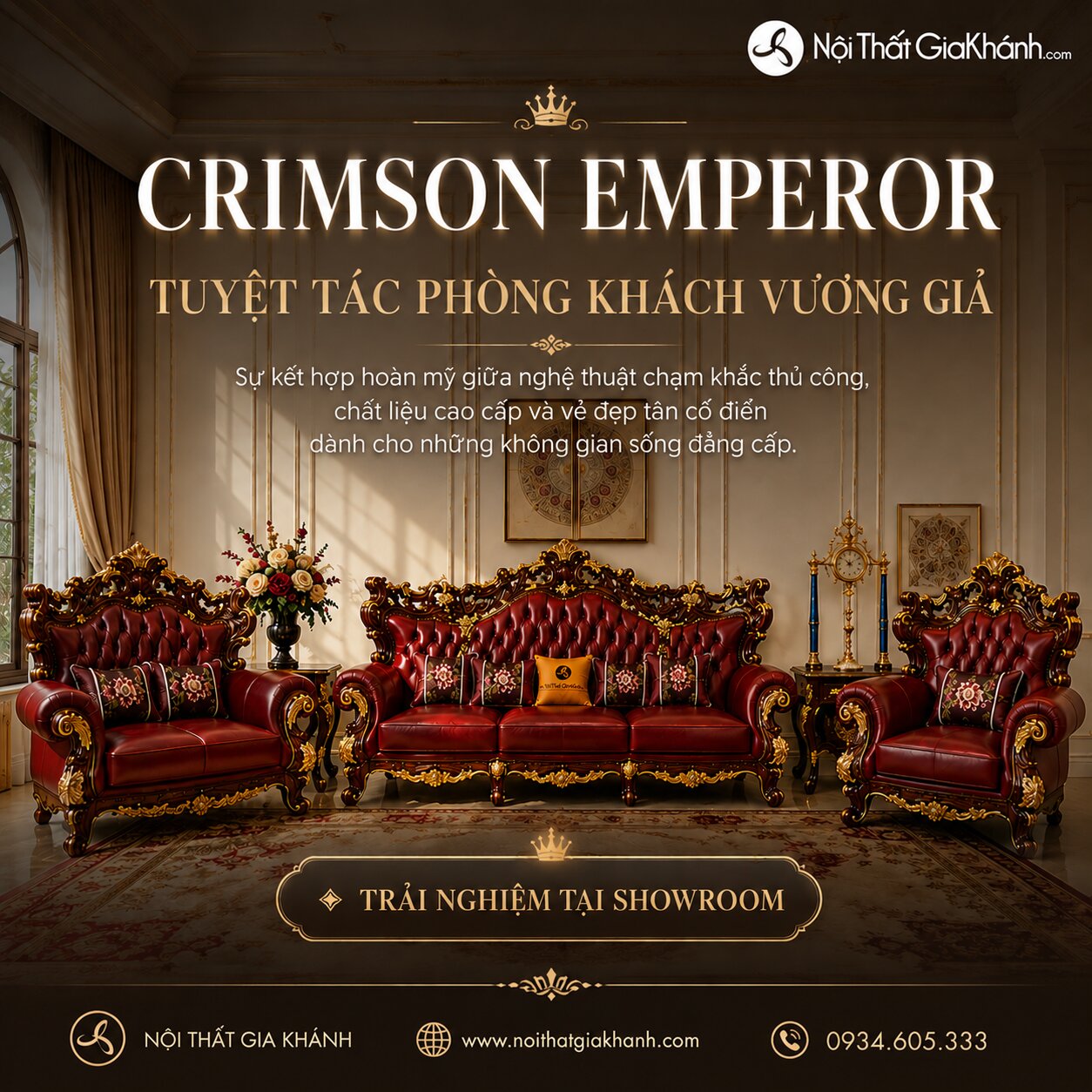 Combo Bộ Phòng Khách CRIMSON EMPEROR Phong Cách Tân Cổ Điển Hoàng Gia SF926 