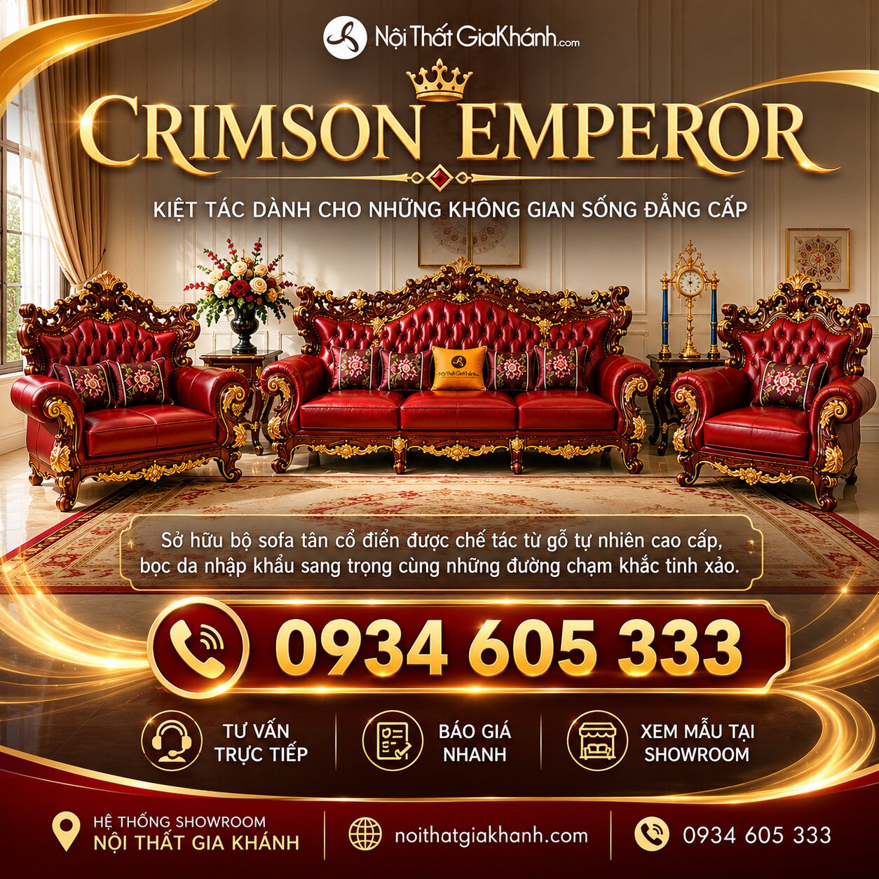 Combo Bộ Phòng Khách CRIMSON EMPEROR Phong Cách Tân Cổ Điển Hoàng Gia SF926 