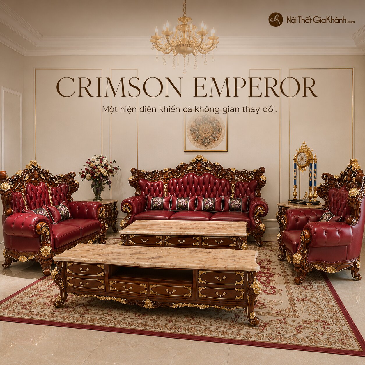 Combo Bộ Phòng Khách CRIMSON EMPEROR Phong Cách Tân Cổ Điển Hoàng Gia SF926 