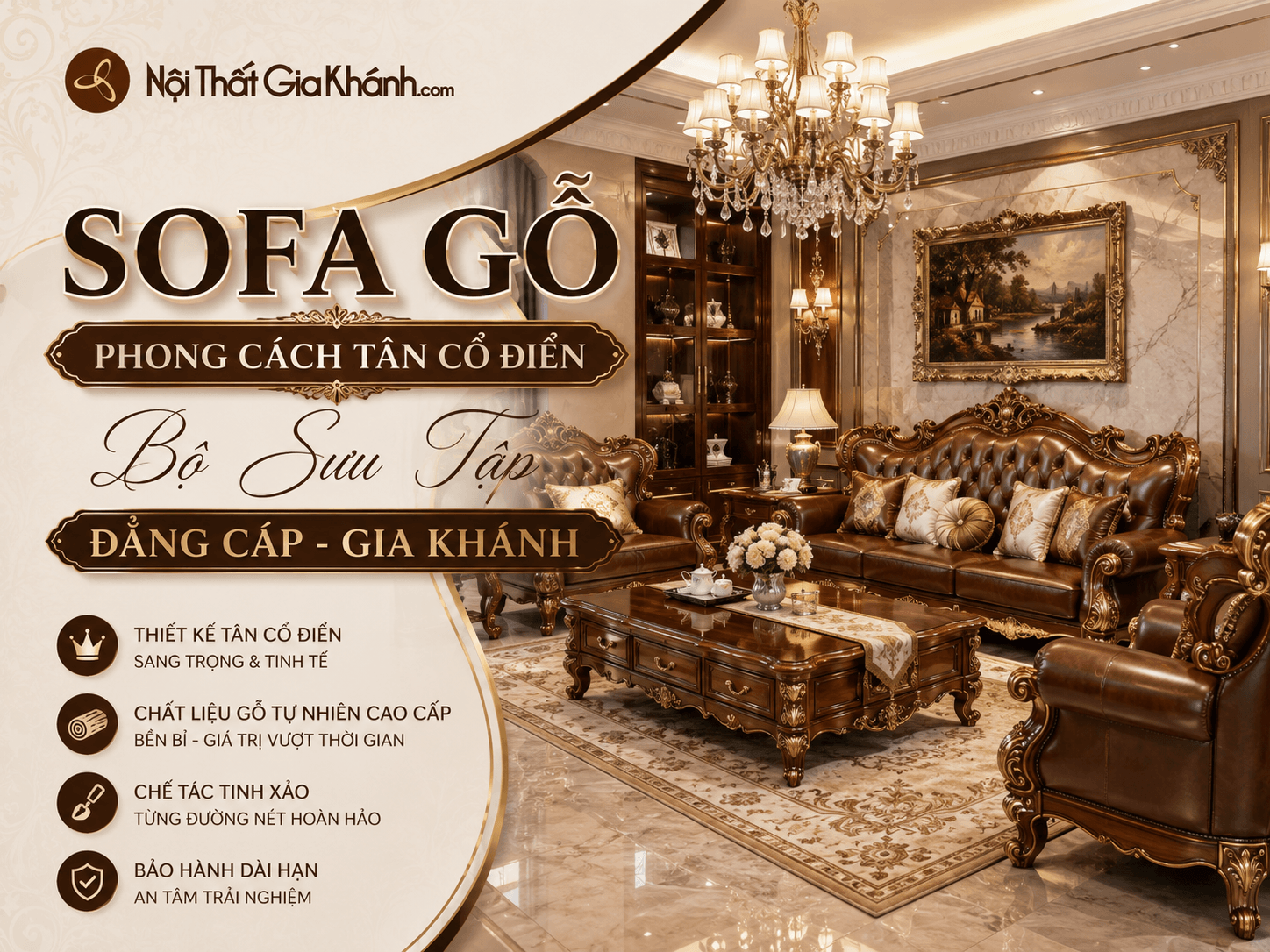 Sofa Gỗ Phong Cách Tân Cổ Điển | Bộ Sưu Tập Đẳng Cấp - Gia Khánh