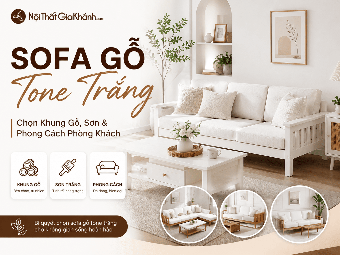 Sofa Gỗ Tone Trắng: Chọn Khung Gỗ, Sơn & Phong Cách Phòng Khách