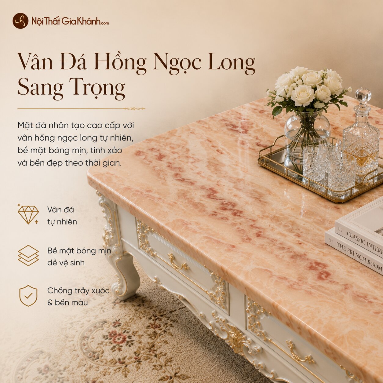 Bàn Trà Tân Cổ Điển VERSALÉON Cho Phòng Khách Sang Trọng BTA19-14 