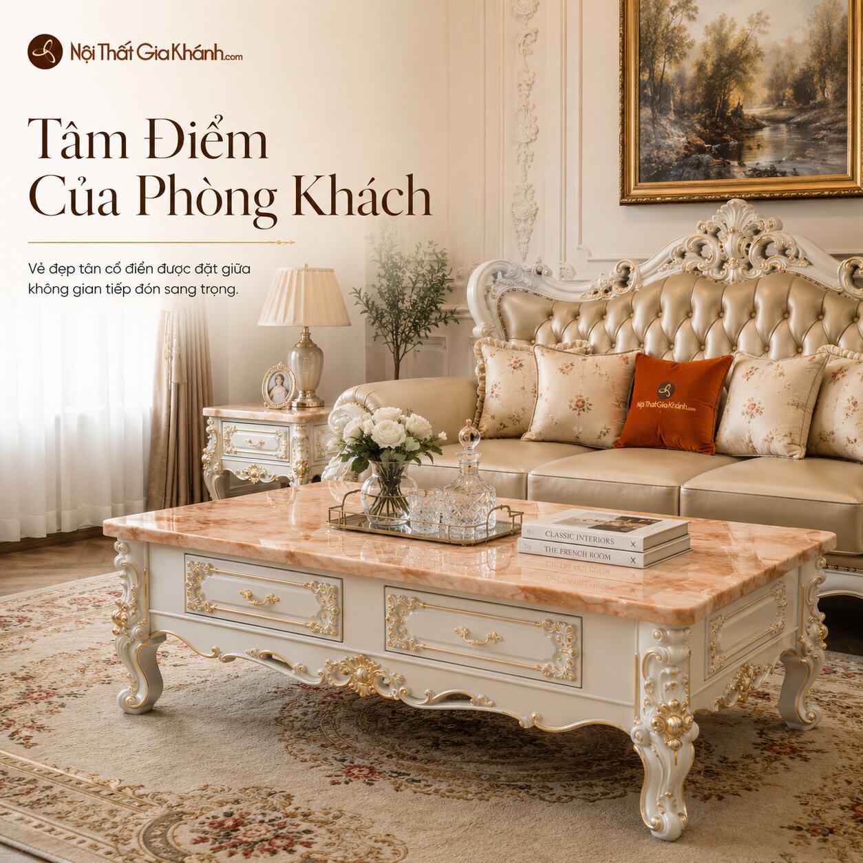 Bàn Trà Tân Cổ Điển VERSALÉON Cho Phòng Khách Sang Trọng BTA19-14 