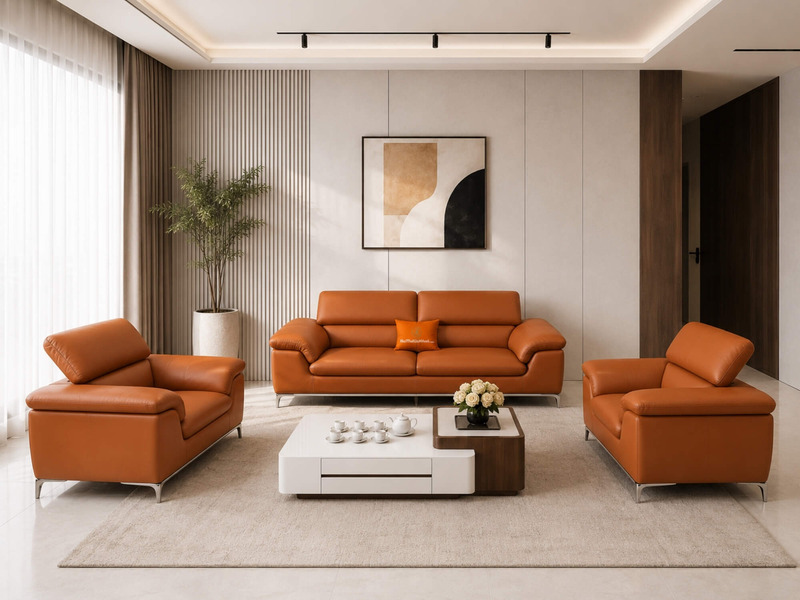 Bộ Sofa Prestiage - Sofa Bọc Da Phong Cách Tối Giản E009
