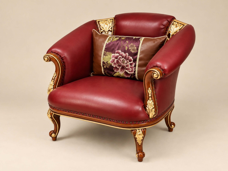 Ghế thư giãn FLORENCE CLASSIC GTG 8802 màu đỏ đô, chụp góc nghiêng từ phía trước bên trái trên nền trắng studio. Ghế thể h…