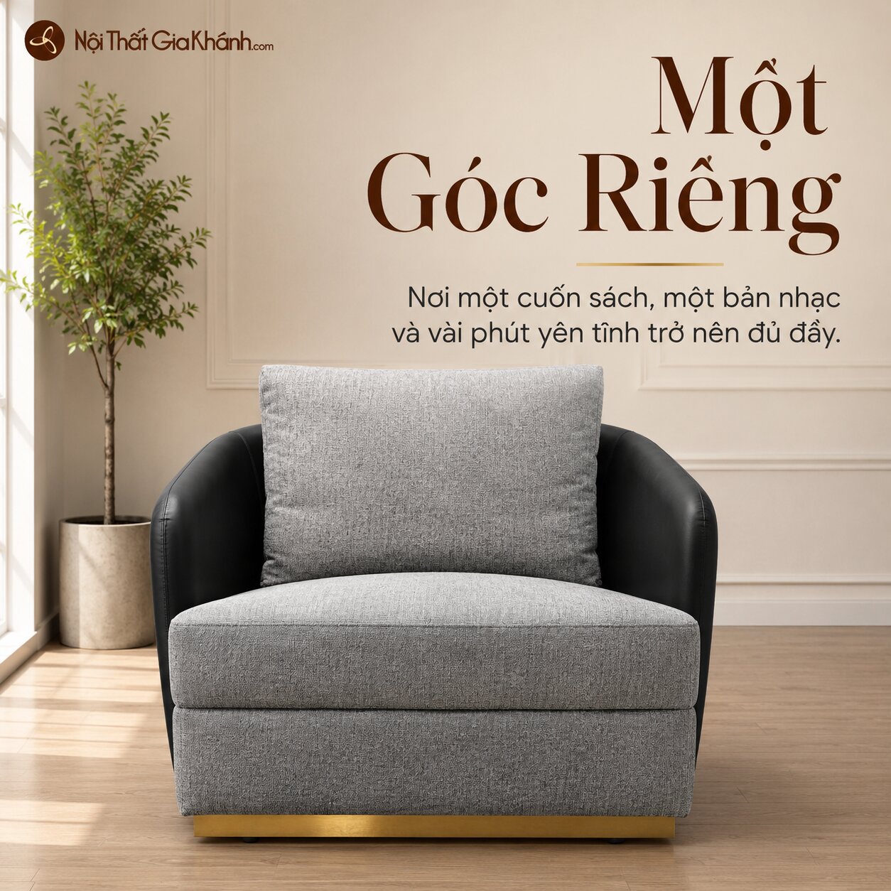 Sofa đơn Cove GV002 được đặt trong một góc phòng ấm cúng, tạo nên không gian riêng tư lý tưởng để thư giãn. Ghế có thiết k…