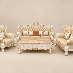 Bộ sofa VERSALÉON hoàn chỉnh gồm một băng 3, một băng 2, hai ghế đơn và bàn trà mặt đá, được chụp trên phông nền trắng. Hì…
