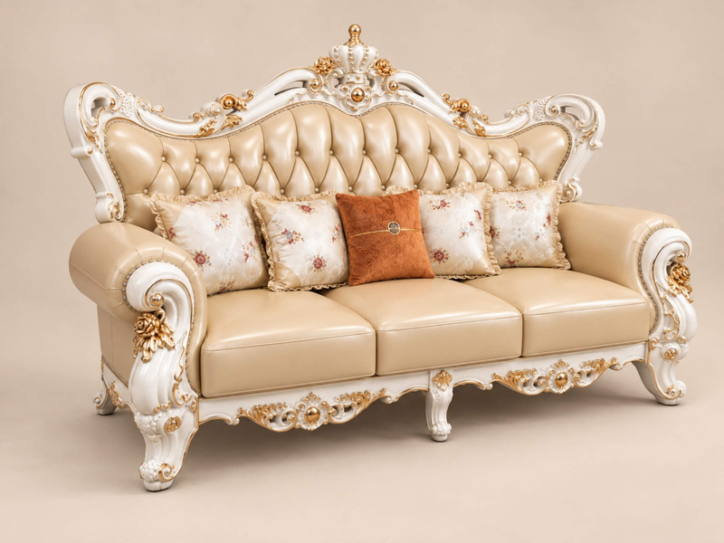 Ghế sofa băng 2 chỗ ngồi của bộ VERSALÉON, chụp góc nghiêng. Hình ảnh thể hiện rõ phần lưng tựa rút múi tinh tế và các chi…