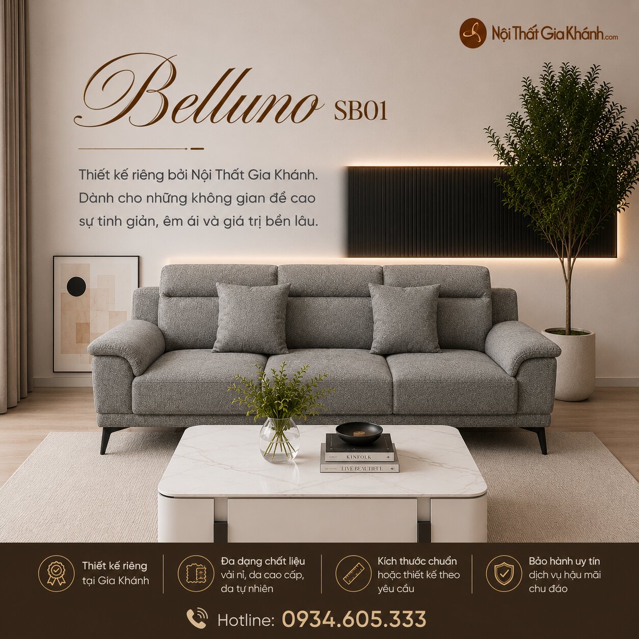 Sofa Vải Nỉ Hiện Đại Belluno SB01