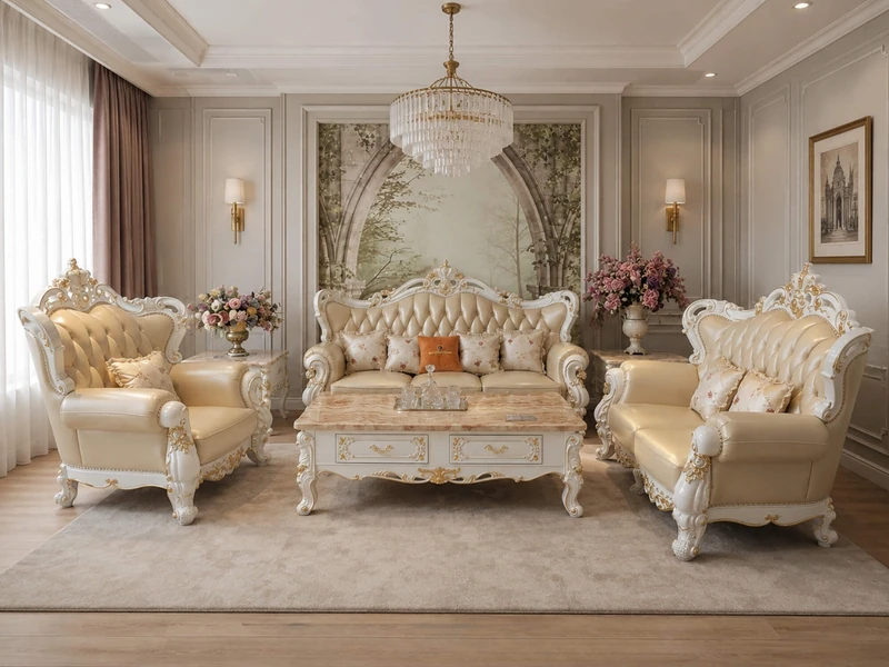 Sofa VERSALÉON - Sofa Vương Miện SB968-123 Họa Tiết Mạ Vàng