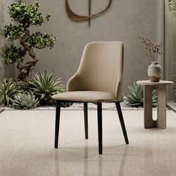 Ghế ăn hiện đại GAA-525 được chụp chính diện, đặt trong không gian phòng ăn mở với sân vườn xanh mát. Ghế có thiết kế tối…