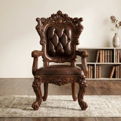 Ghế ăn có tay phong cách tân cổ điển, chụp chính diện trong không gian phòng ăn hoặc phòng khách. Ghế có khung gỗ sồi OAK…