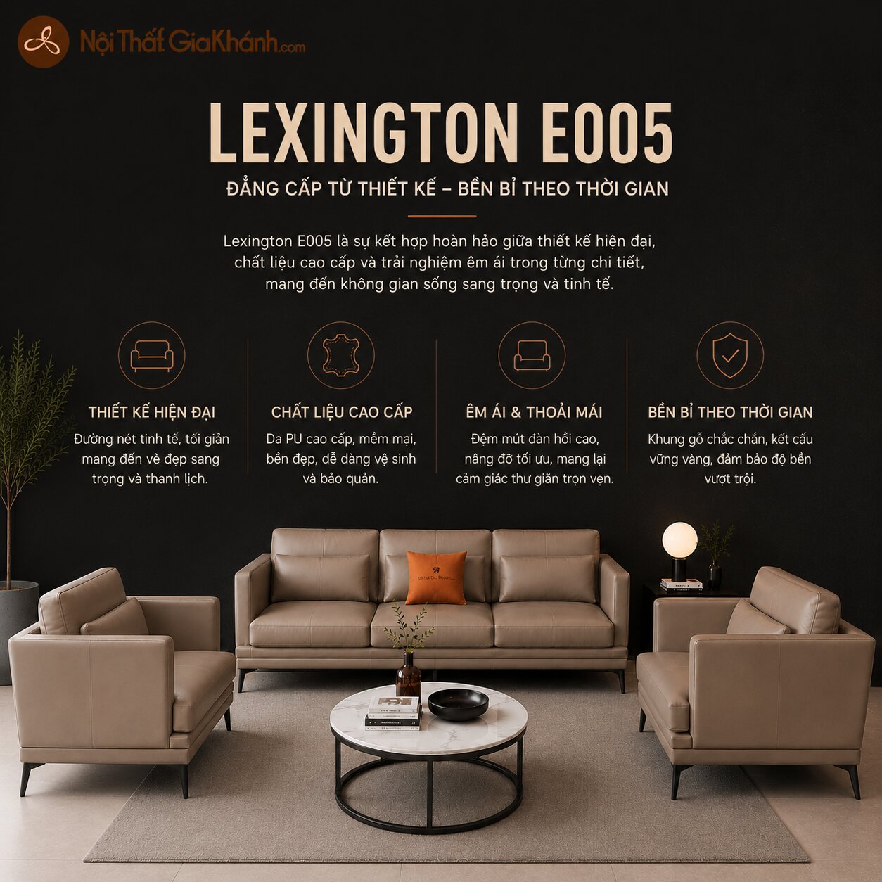 Bộ Sofa LEXINGTON Bọc Da Cao Cấp Thiết Kế Tinh Tế E005