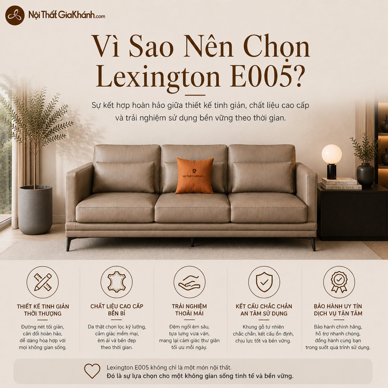 Bộ Sofa LEXINGTON Bọc Da Cao Cấp Thiết Kế Tinh Tế E005