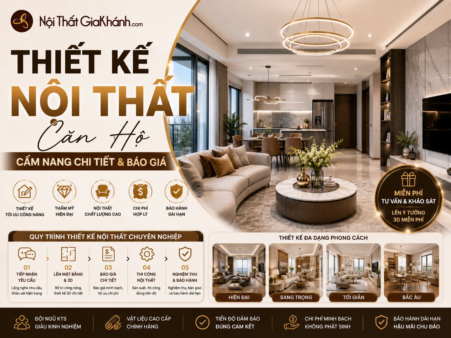 Thiết kế thi công nội thất căn hộ chung cư trọn gói