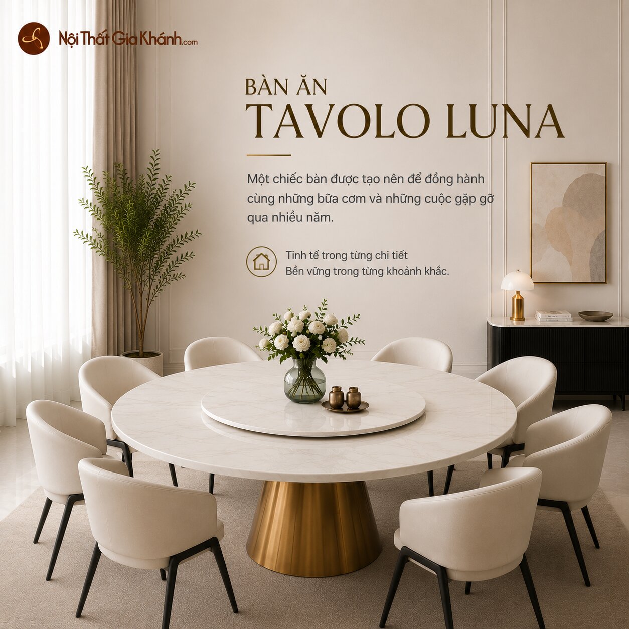 Bàn Ăn TAVOLO LUNA - Bàn Ăn Tròn Mâm Xoay 1m8 BAYS6010-18