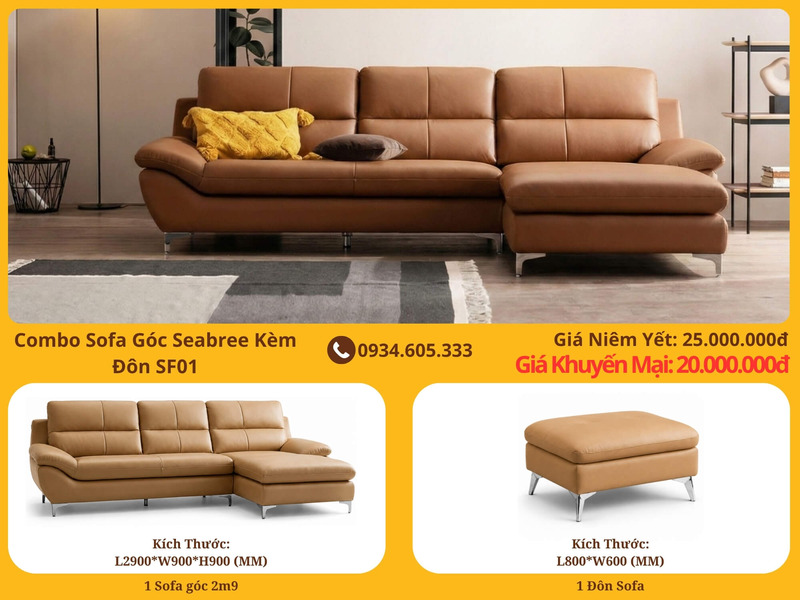 Combo Sofa Góc Seabree Kèm Đôn SF01