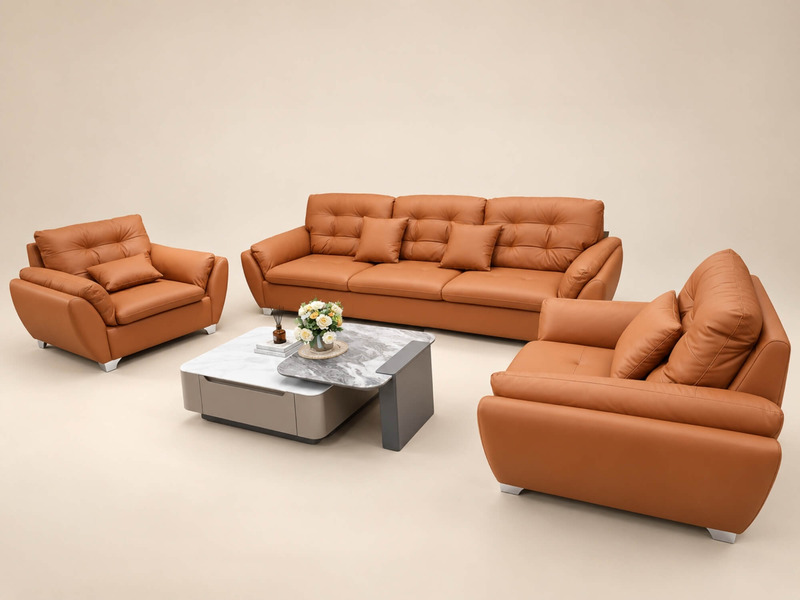 Góc chụp rộng hơn của bộ sofa ELVANE, thể hiện rõ sự kết hợp hài hòa giữa ghế băng dài, ghế băng đơn và ghế bành. Sản phẩm…