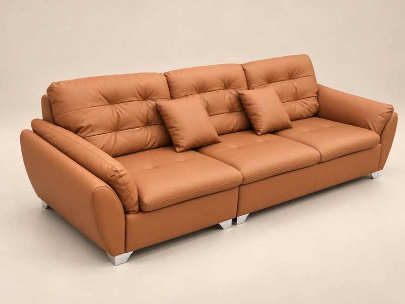 Ghế băng 3 của bộ sofa ELVANE được chụp từ góc nghiêng, làm nổi bật các đường nét mềm mại và độ phồng của đệm ngồi cùng tự…