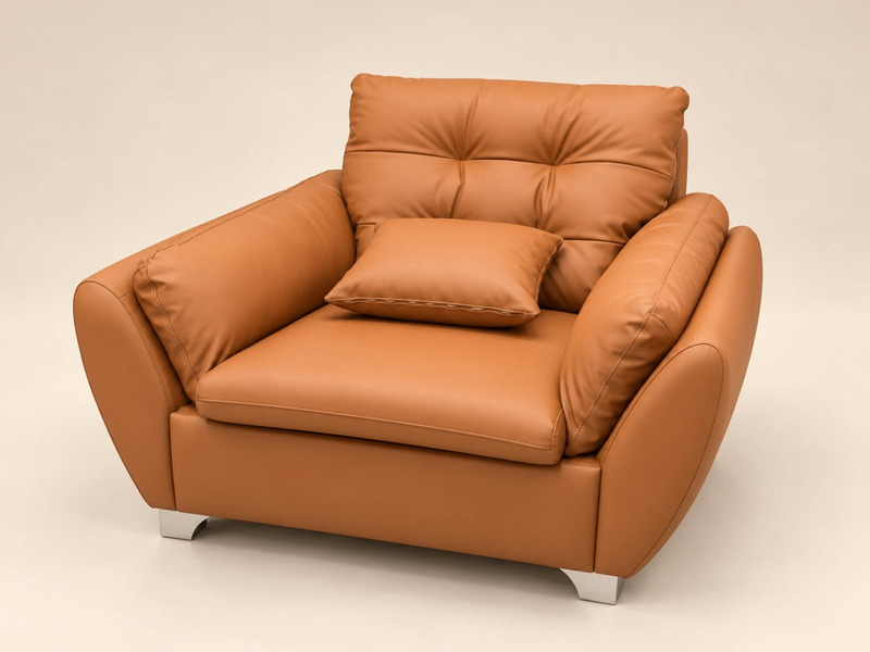 Ghế bành đơn trong bộ sofa ELVANE, chụp từ góc chính diện, thể hiện rõ sự nhỏ gọn nhưng vẫn sang trọng. Ghế bọc da nhân tạ…