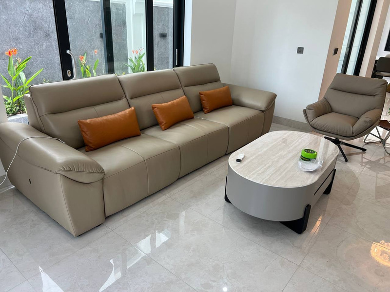 Sofa văng da 3 chỗ có ngả phối ghế thư giãn xoay tại nhà khách hàng – Nội Thất Gia Khánh