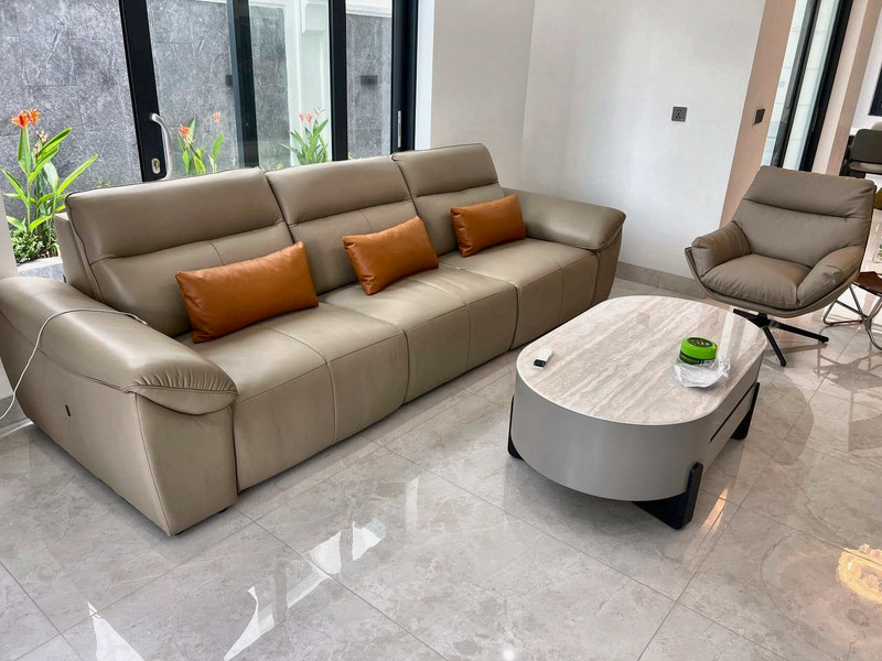 Sofa văng da 3 chỗ có ngả phối ghế thư giãn xoay tại nhà khách hàng – Nội Thất Gia Khánh
